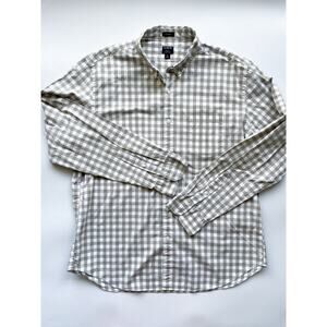 Men's J.Crew Factory Gray and White Checked Dress Shirt Classic Flex Washed XL